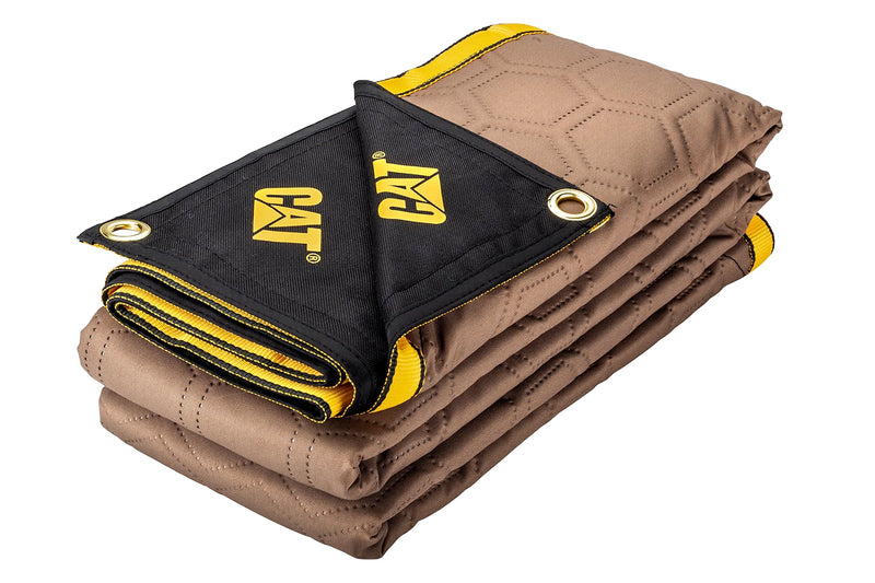 CAT Water Resistant Woven Utility Blanket, 72-Inch x 60-Inch Outdoor Tarp Material Padded Blanket, Rivets for Tie Downs, Park Picnic, Moving, Protect Furniture, Brown Black - 980788N
