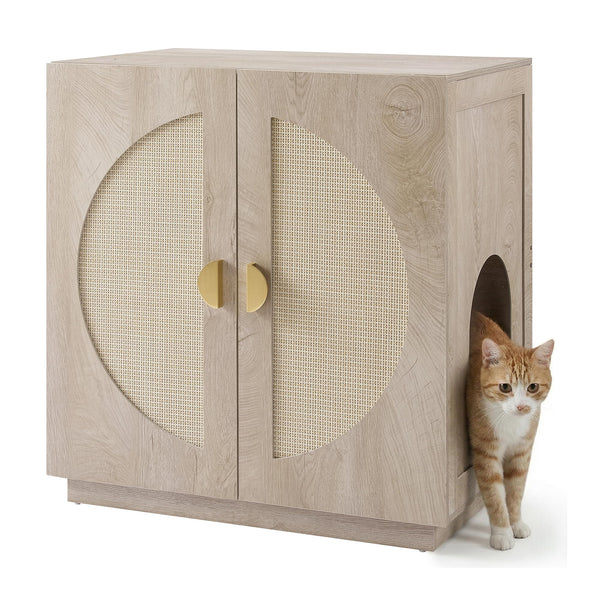 unipaws Cat Litter Box Enclosure with Shelves, Tall Hidden Litter Box Cover for Tall or Top Entry Litter Box, Kitty Enclosed Litter Box Cabinet, Cat Box Furniture, Grey