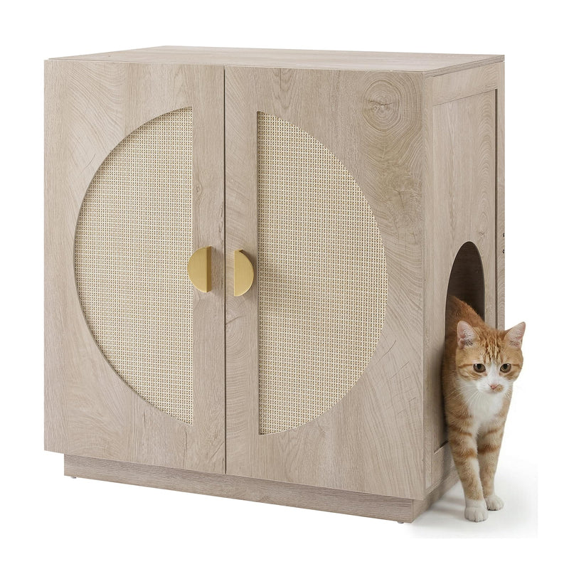 unipaws Cat Litter Box Enclosure with Shelves, Tall Hidden Litter Box Cover for Tall or Top Entry Litter Box, Kitty Enclosed Litter Box Cabinet, Cat Box Furniture, Grey