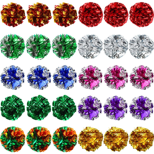 Silkfly 30 Pcs Polyester Film Crinkle Balls Cat Toys 2.36" Interactive Crinkle Ball, Colorful Balls Chew Toy for Cat Chase Ball Toys Attract Cats for Indoor Cats and Kittens to Keep Fit and Active