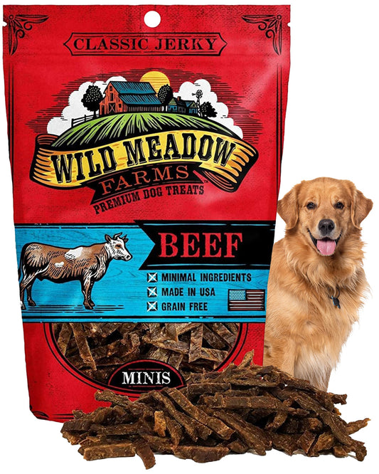 Wild Meadow Farms - Classic Beef Minis, Soft Jerky Training Treats for Dogs, Grain-Free, All-Natural & Perfectly Sized for Training, High-Value Rewards in a Convenient 3.5 Ounce Pouch