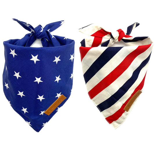 Realeaf 4th of July Dog Bandanas 2 Pack, Reversible American Flag Pet Scarf for Boy and Girl, Premium Durable Fabric, Patriotic Bandana for Medium and Large Dogs (Large)