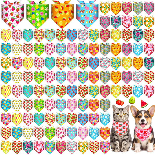 Sanwuta 120 Pcs Summer Bandanas for Dogs Bulk Hawaiian and Fruit Dog Triangle Bandanas Washable Pet Scarves Adjustable Bibs for Small and Medium Pets, 30 Styles