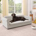 XOCN Elevated Dog Sofa for Medium to Large Dogs, Button Tufted Dog Couch Bed with Backrest and Armrests, Durable Memory Foam Pet Bed, Removable Cushion for Medium and Large Dogs, Beige