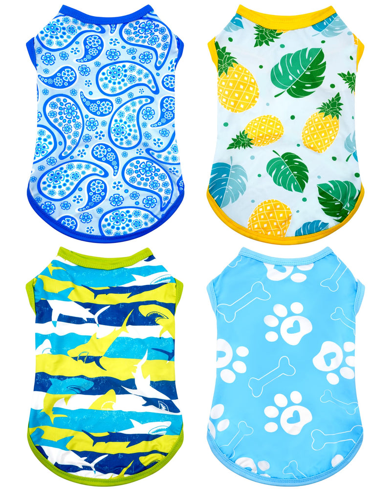 PET SHOW 4 Pack Summer Dog Shirts for Small Doggies Boy UPF 50+ UV Sun Protection Cooling Clothes Tank Top Shark Puppy Kitten Cats T-Shirts Pet Holiday Party Sleeveless Vest Blue(Small)