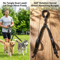 Double Dog Leash, Reflective Shock Absorbing Bungee for 2 Dogs