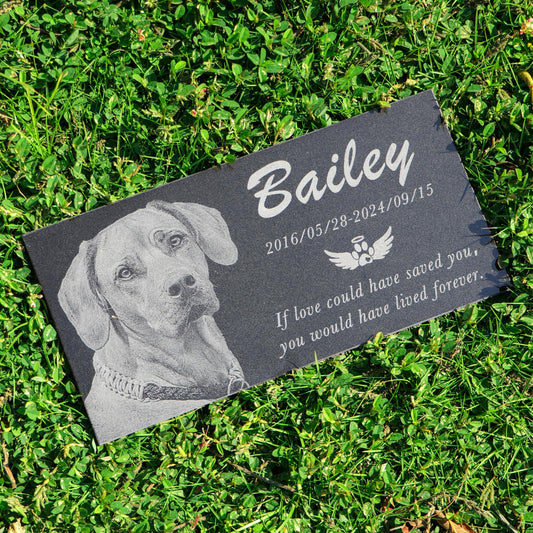 WANGYOU Personalized Black Granite pet Memorial Stone, Garden Plaque Engraved with Photo for Dogs, Customized Headstone for Cemetery Decoration, Memorial Gifts for Loss of Dog, Cats and Family Pets
