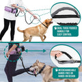 PetAmi Hands Free Dog Leash, Running Leash Belt Bag for Walking, Jogging, Waist Double Zipper Pouch with Poop Dispenser, Dual Padded Handles Reflective Bungee Single, Purple, 1 Leash