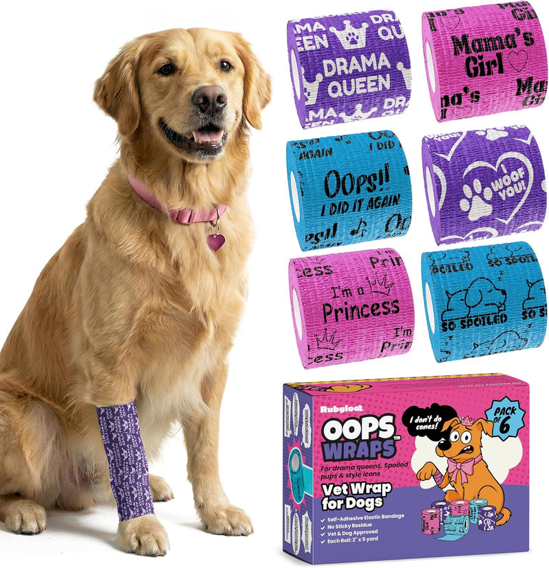 Funny Vet Wrap for Dogs, 2in Self-Adhesive Bandage Tape, 6 Pack Girls
