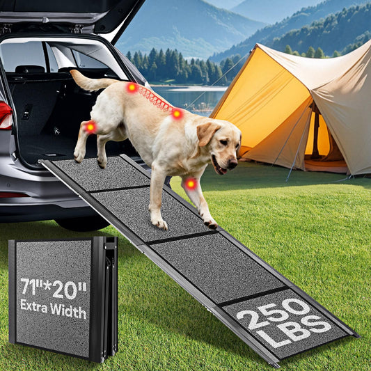 𝟕𝟏'' & 𝟐𝟎" Wide Dog Ramp for Large Dogs, Holds 250LBS & Gentle Slope for Joint Care - Dog Car Ramp with Upgrade Non-Slip Surface - Portable Folding Pet Ramps for Senior Pets Enter into SUV, Truck
