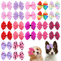 JpGdn 24PCS Big Dog Hair Bows with Rubber Band Random Pattern for Large XL Breed Bowknot Topknot Grooming Hair Accessories