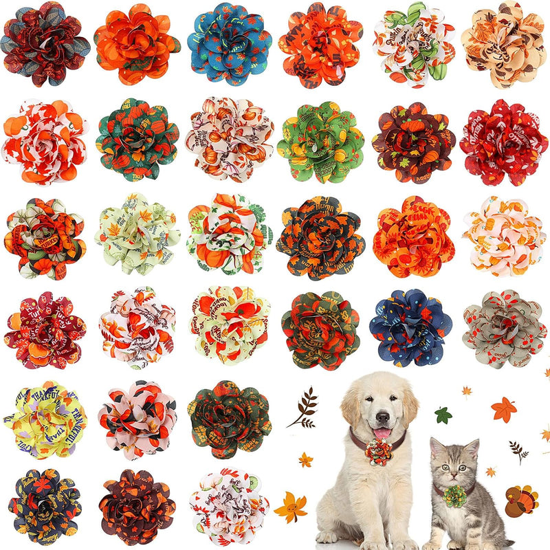 Sanwuta 30 Pcs Fall Pet Collar Flowers Bow Slide Attachments, Pumpkin