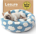 LE SURE Shown on TV Donut Dog Bed Medium Size Dog - Round Cat Beds Indoor as Bed Gift for Calming with Washable Cover, Cute Home Decor Bed with Jacquard Shaggy Plush & Anti Slip Bottom, 30 Inch, Blue