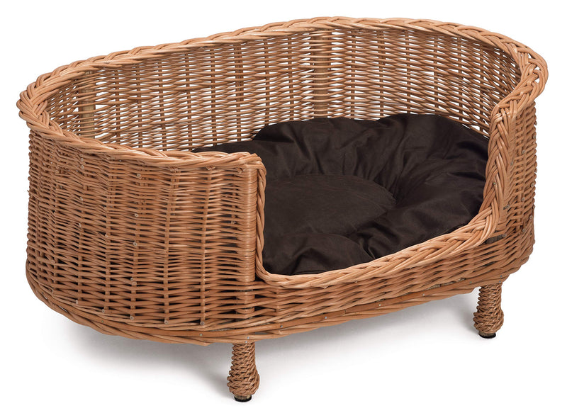 Prestige Wicker Luxury Willow Dog Basket Settee with Cushion, Medium