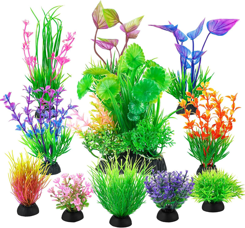Ameliade 11 Pieces Aquarium Artificial Plastic Plants Fish Tank Decorations