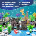 CousDUoBe 14 Pcs Aquarium Decorations Large Kit，Castle Fish Tank Bubbler Decorations，Starfish Barrel, Resin Cave Rock,Re