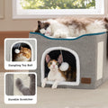 Bedsure Cat Beds for Indoor Cats - Large Cat Cave for Pet Cat House with Fluffy Ball Hanging and Scratch Pad, Foldable Cat Hideaway, 16.5x16.5x13 inches, Grey