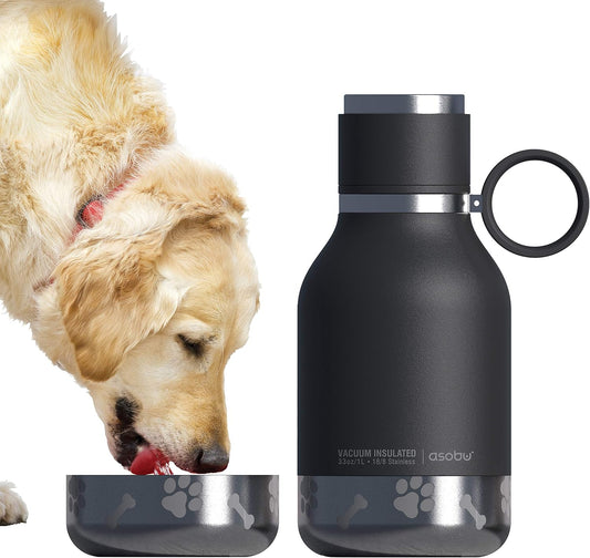 Asobu Buddy Bottle, a Stainless Steel Insulated Water Bottle with Removable Dog Water Bowl and Dog Food and Treat Storag