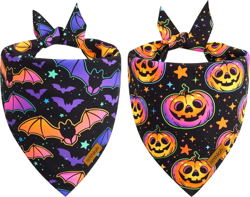 Halloween Dog Bandanas - 2 Pack Reversible Pumpkin and Bat Pet Scarf for Boys and Girls | Fall Dog Bibs | Premium Durabl