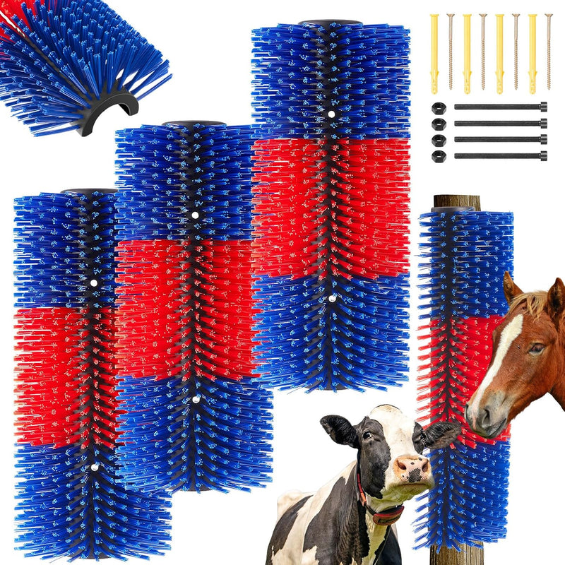 3 Pack Livestock Scratching Brush, Blue and Red