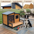 RUNSHED Insulated Outdoor Dog House for Small and Medium-Sized Dogs, Weatherproof Wooden Shelter with Elevated Floor & V