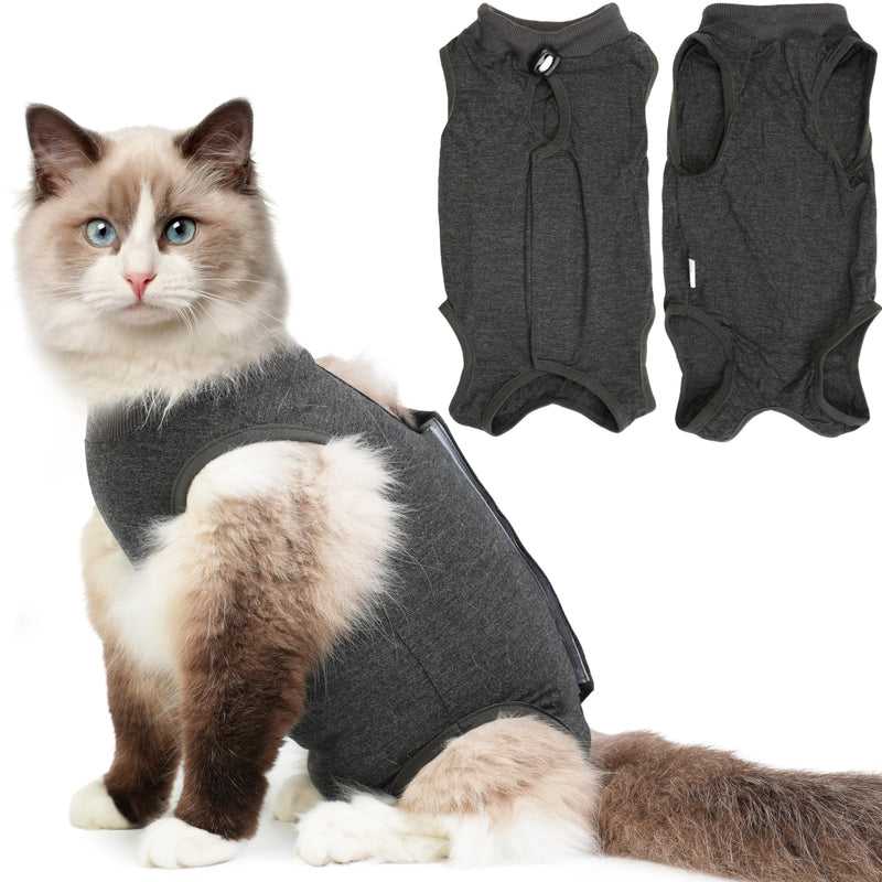 Hpetppy Cat Recovery Suit After Surgery, Breathable Cat Surgery Recovery Suit for Spay Abdominal Wounds or Skin Diseases, E-Collar Alternative Wear for Small Male Female Pets (Dark Grey, L)