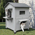 Rockever Plastic Insulated Outdoor Cat House with Escape Door, 2 Story Waterproof Cat House for Outdoor Cats for Feral Cats, Elevated Outside Cat Shelter, Clean and Assemble Easily