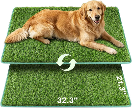 Artificial Grass for Dogs Potty Training, 2 Pack Dog Grass Pad 32.3x21.3in, Fake Grass Mat for Dogs Potty Tray with Hemm