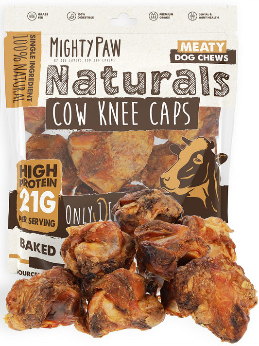 Mighty Paw Naturals Dog Bones - Cow Knee Caps & Knuckle Bones for Dogs (8 Pack) | 100% Natural Beef Knee Caps, Meaty Pet Treat