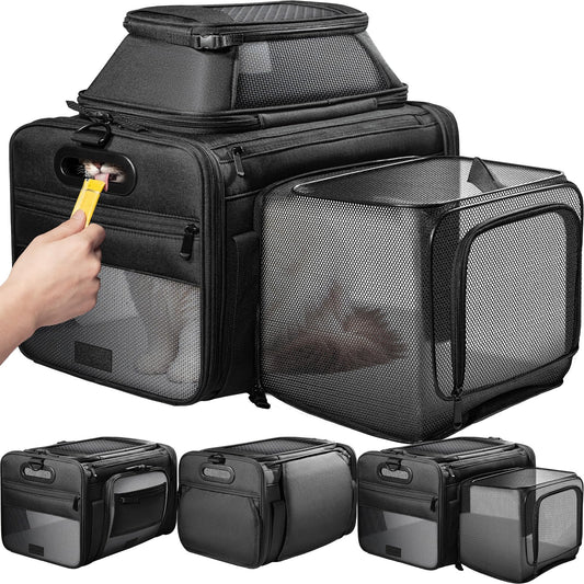 Top and Side Expandable Pet Carrier with Treat & Pet Window,17x11x9.5 Inch Alaska Hawaiian Airline Approved,Soft-Sided Dog Carrier for Small Dogs and Cats,Travel Cat Carrier with Locking Zippers