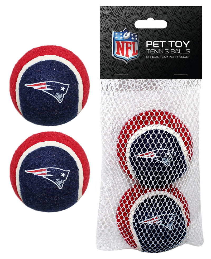NFL NEW ENGLAND PATRIOTS TENNIS BALLS for DOGS & CATS - 2 piece set with Team Logo in Vibrant Team Color