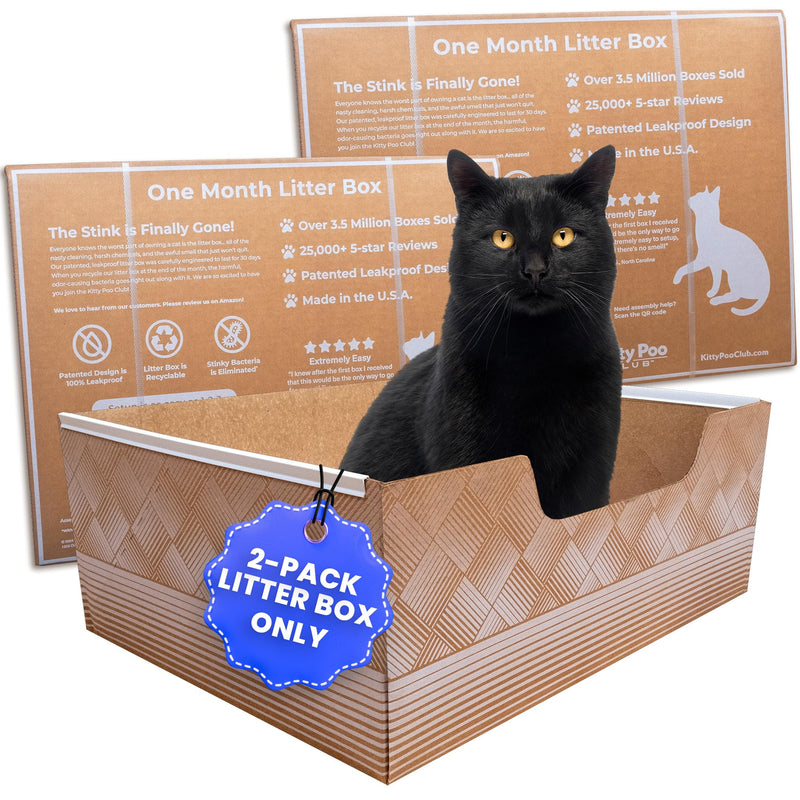 Kitty Poo Club Disposable Cat Litter Box 2-Pack, Patented Leak-Proof Design, 2-Months Odor Control, Made in USA, Perfect for Travel & Multi-Cat Homes