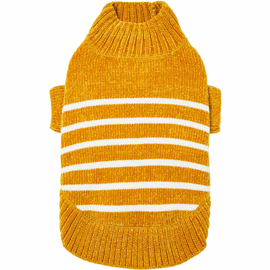 Blueberry Pet Cozy Soft Chenille Classy Striped Dog Sweater in Mustard, Back Length 10", Pack of 1 Clothes for Dogs
