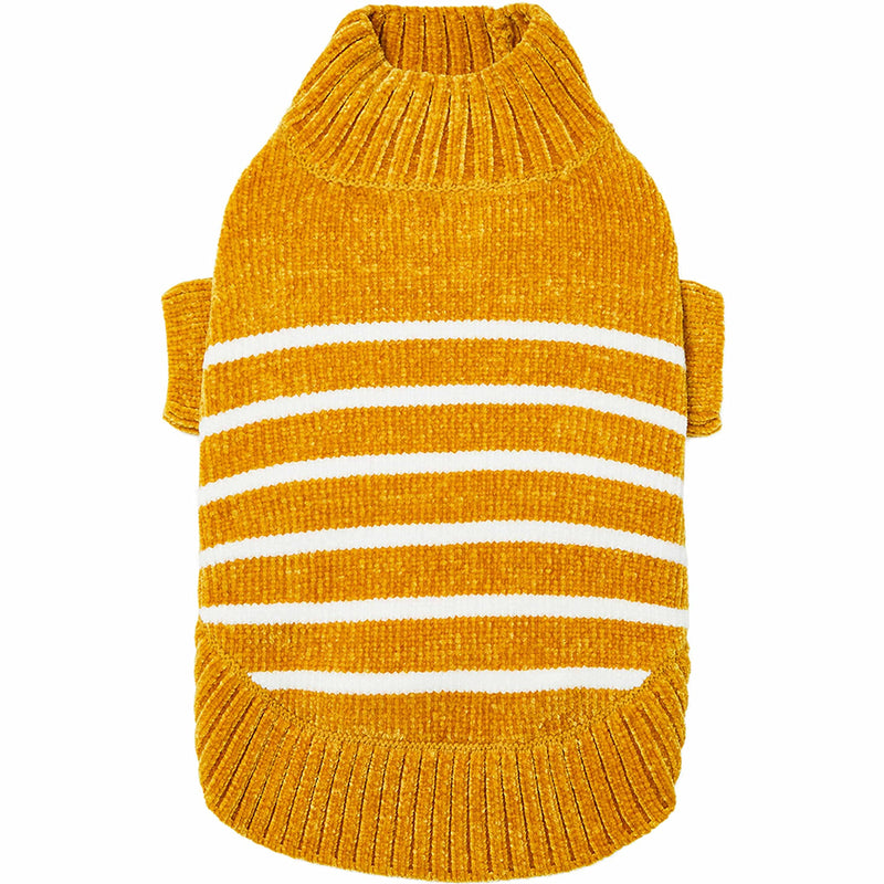 Blueberry Pet Cozy Soft Chenille Classy Striped Dog Sweater in Mustard, Back Length 10