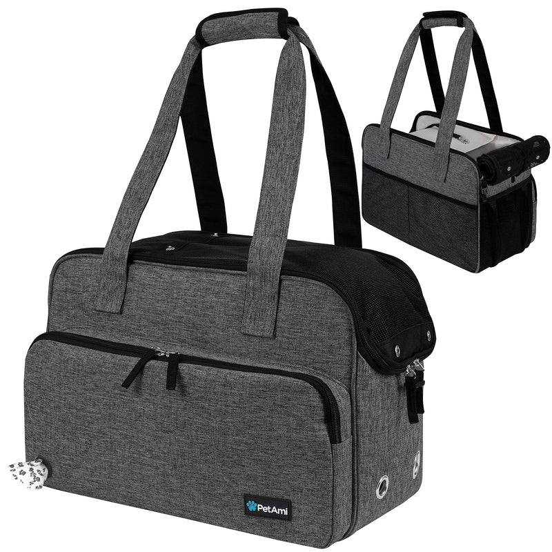 PetAmi Small Dog Purse Carrier, Soft-Sided Pet Carrier Bag with Pockets, Portable Puppy Cat Travel Handbag Tote, Airline Approved Breathable Mesh, Poop Bag Dispenser, Sherpa Bed, Max 18 lbs, Dark Gray