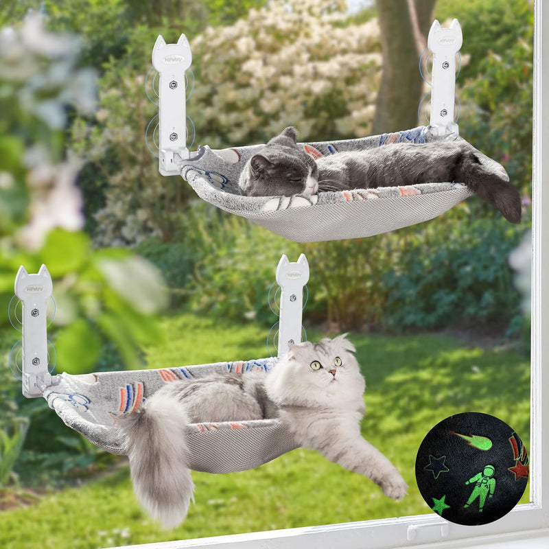 HiPetpy 2-Pack Large Cat Window Perch, Cordless Foldable Cat Hammock