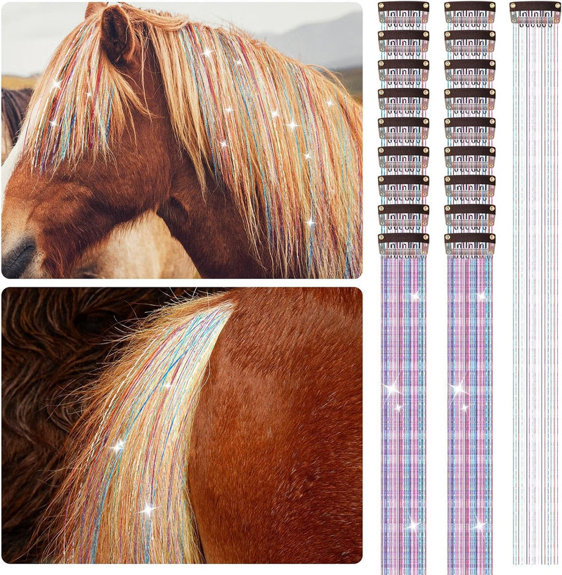 Juexica 18Pcs Horse Bling Accessories Clip in Hair Extension, Multicolor