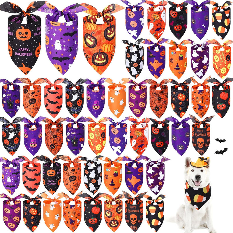 Abbylike 50 Pcs Halloween Dog Bandanas Bulk, Pumpkin Ghost Bat Skull