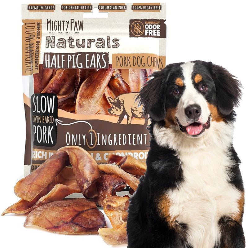 Mighty Paw Half Pig Ears for Dogs - All Natural, Single Ingredient Treats. Better Than Rawhide Pet Snacks for Small and Large/Medium Pets. Pigs Ear Dogs Chews (12 Pack)