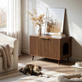 Evermagin 31.5" Cat Litter Box Enclosure Furniture with Legs, Walnut