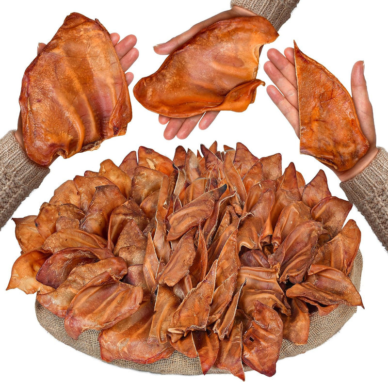 Pig Ear Dog Chews Mix (100 Count) – Natural Single Ingredient Dog Treats – Rawhide Alternative – Long-Lasting Dental Che