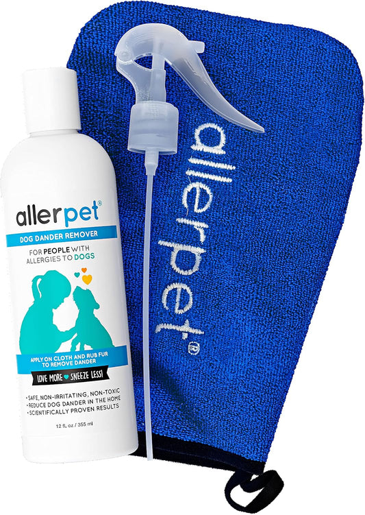Allerpet Dog Dander Remover w/Free Mitt & Sprayer, Dry Skin Relief (12oz)