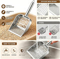 304 Stainless Steel Cat Litter Scoop with Striped Sifter, One-Piece Metal Kitty Shovel for Tofu & Mixed Litter, Rust-Pro