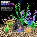 AQUANEAT Artificial Aquarium Plants, Plastic Fish Tank Decorations with Rock Cave, 8pcs
