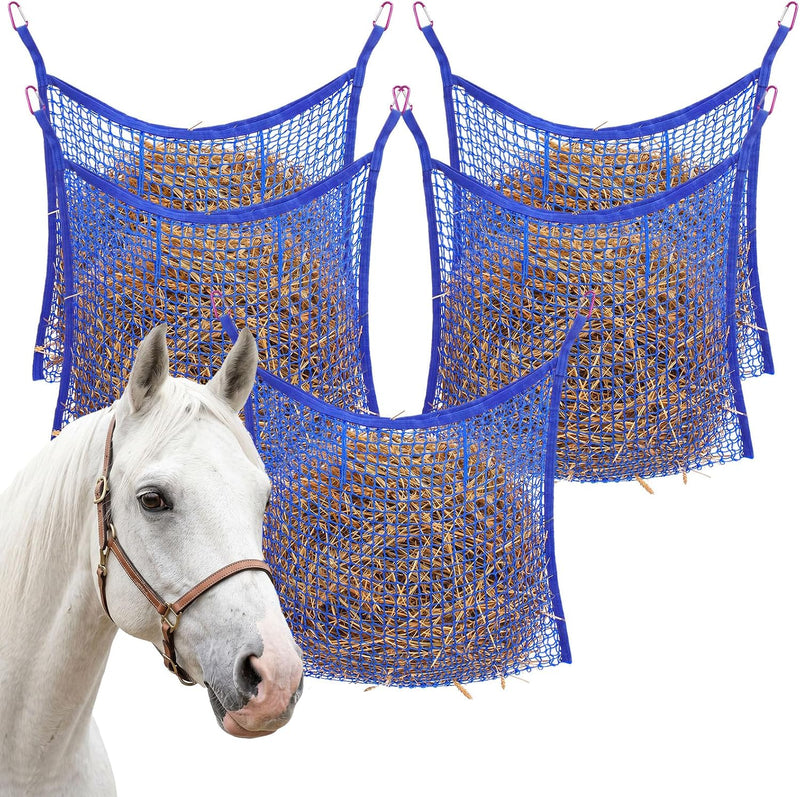 5 Pcs 35 x 31 Inch Hay Nets for Horses Slow Feeding Hay Nets Horse Feed Bag with Clips for Horses Goat Stall Trailer Fee