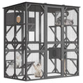 GarveeLife 70in Extra Large Walk-in Catio with Window Access, Outdoor Waterproof Roof Cat Enclosure for Multiple Cats, Cattery with Bridge and Scratching Post Grey