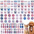 PET SHOW 100pcs Patriotic Small Dogs Bows Ties and Neckties US Flag Collar Flowers 25 Set Stripes&Stars Patterns for Independence Day June 14 July 4th Party Holiday Puppies Grooming Accessories