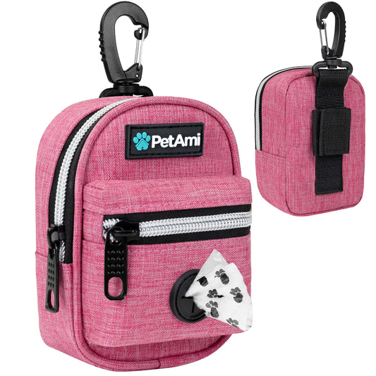 PetAmi Dog Poop Bag Holder For Leash, Dog Pet Waste Bag Dispenser For Poop With Clip For Doggie Puppy Walking Accessories Travel Camping, Dog Treat Pouch Supplies, Pink