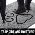Smiry Dog Door Mat for Muddy Paws, Absorbent Dirt Trapper Non Slip Quick Dry Washable Chenille Mat for Mud Dogs, Entry Rug for Indoor and Outdoor (30x20 Inches, Grey and Black)