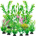 Ameliade 14 PCS Soft Plastic Aquarium Plants Green Fish Tank Decor Set